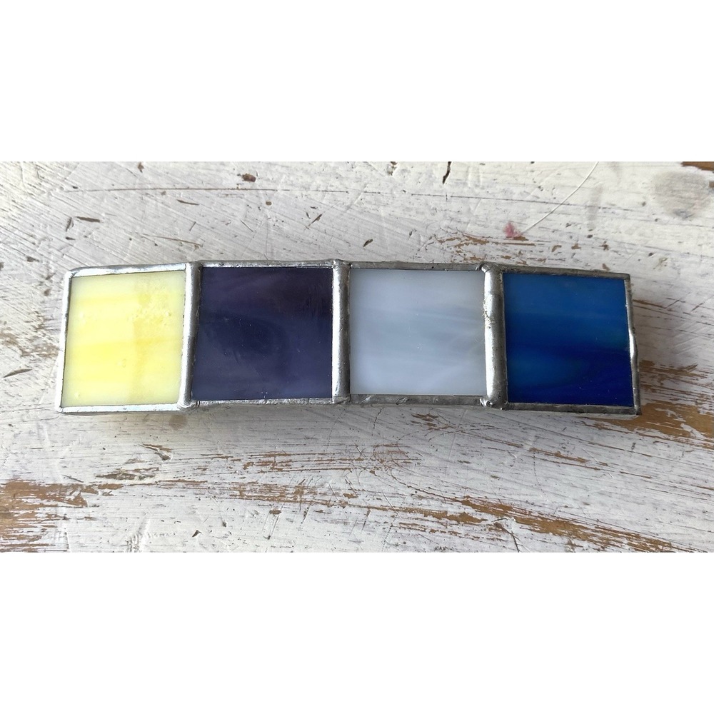 Beautiful Stained Glass French Barrette Blue Yellow Purple Gift Handmade Unique